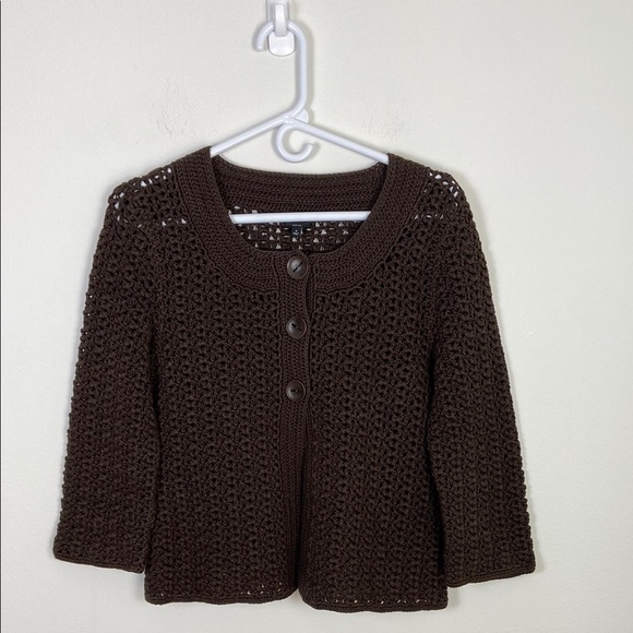 Talbots Women's Small Hand Knit Brown Cropped Cardigan Cottagecore Fisherman - Picture 1 of 7